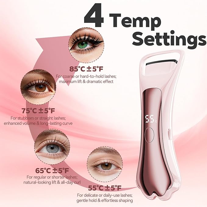 Heated Eyelash Curler Fast Heat up Within 15s, Electric Eyelash Curlers with 4 Temperature Modes for 24H Long-Lasting Eyelash Curls, Cute Cat Paw Lash Curler Gentle Safe, Type-C Rechargeable