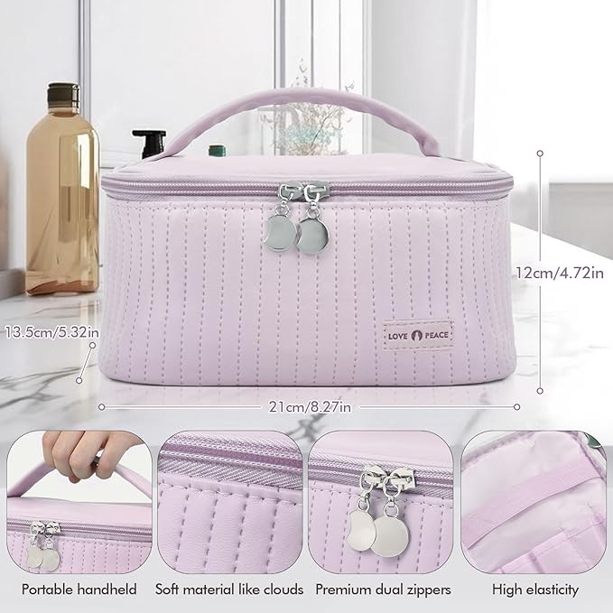 Makeup Bag Travel Cosmetic Bag, Large Capacity Makeup Organizer Bag and Storage, Portable PU Leather Pouch Toiletry Bag Make up Organizer, Cosmetic Bags for Women