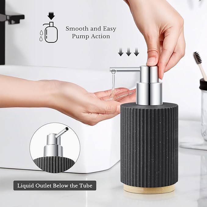 7PCS Bathroom Accessories Set, with Soap Dispenser, Q-tip Holder, Toothbrush Holder, Tumbler, Soap Dish, Vanity Tray, Bathroom Set Complete Organizer Countertop for Modern Decor, Black