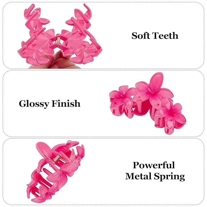 Flower Hair Claw Clips - 4PCS Glossy Hawaiian Clips for Thick and Thin Hair, Non-Slip Strong Hold Hair Accessories for Women and Girls