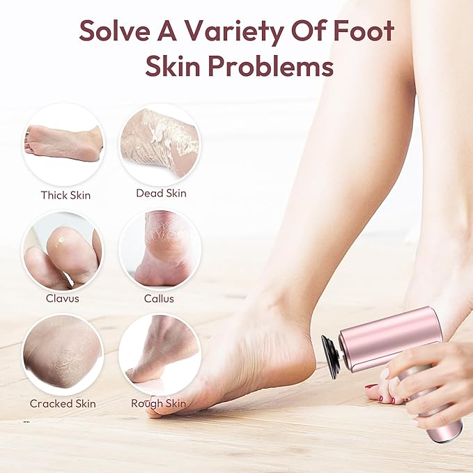 Electric Foot Callus Remover - 2 in 1 Rechargeable Electric Callus Remover for Feet, Pedicure Tools with 70pcs Sandpapers, Professional Foot Scrubber File for Dead Skin - Pink