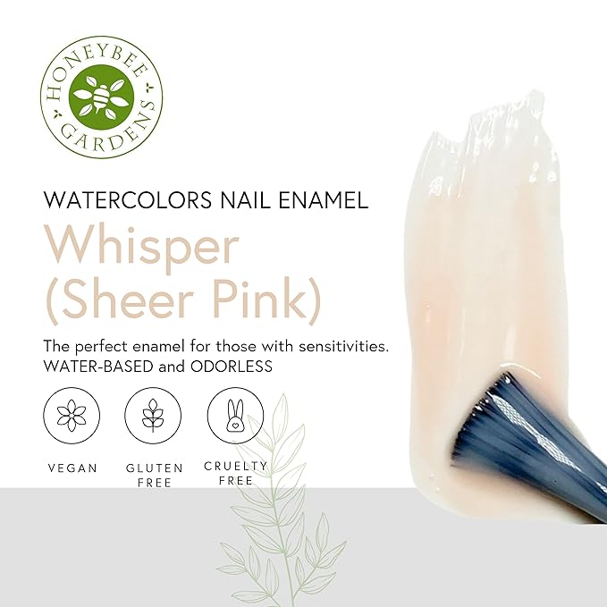 Honeybee Gardens Water-Based Nail Enamel, Whisper, Very Sheer Translucent Pink, Eco-Friendly, Odorless & Vibrant Polish, 0.5 fl oz