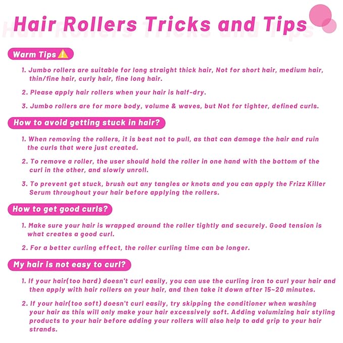 Jumbo Hair Curlers Rollers, 12Pcs 60mm Jumbo Hair Roller Curlers Self Grip Holding Rollers with 12Pcs Hair Clips for Long Straight Thick Hair (Rose Red)