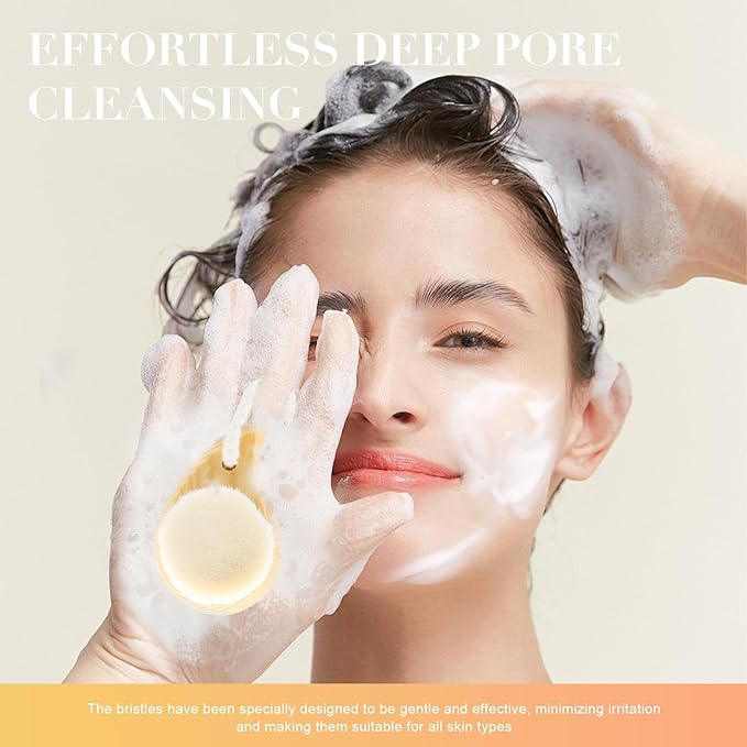 Face Exfoliator Brush Facial Cleanser Brush - Soft Bristle Manual Face Brush with Non-Slip Wood Handle, Fast-Drying Hanging Loop for Deep Pore Cleansing, Travel-Friendly Gentle Skincare Tool