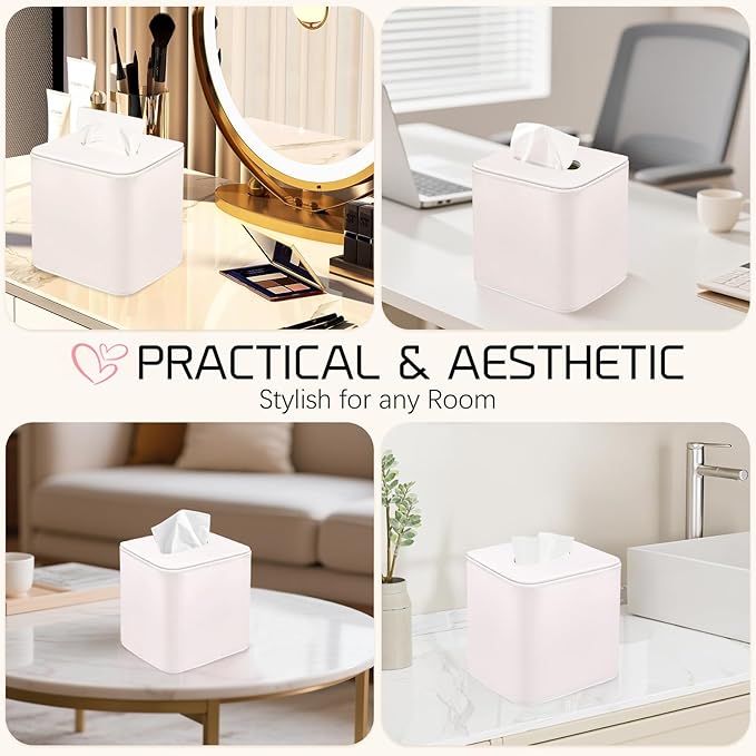 Tissue Box Holder Square PU Leather Stylish Facial Tissue Box with Magnetic Closure Decorative Cube Tissue Box Cover for Bathroom Vanity Office