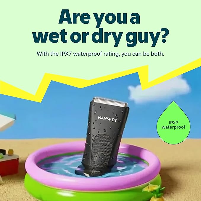 MANSPOT Manscape Groin & Body Hair Trimmer for Men, Electric Ball Pubic Trimmer Shaver,Manscape Kit with 4 Guard,Replaceable Ceramic Blade Heads,Waterproof Wet/Dry Shaver,90 Minutes Shaving