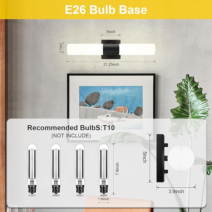 Kalium Bathroom Wall Sconces Set of Two, 21 Inch Modern Vanity Lights with Frosted Glass Shade, Bathrooms Vanity Lighting Fixtures for Mirror Bedroom Living Room Hallway (Black)