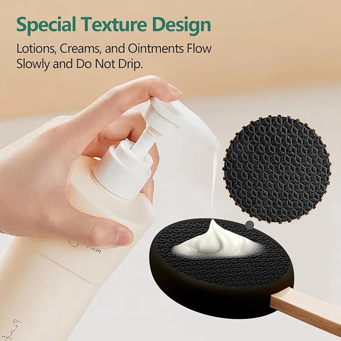Back Lotion Applicator with 4 Replaceable Pads, Lotion Applicator for Back Self Elderly, Women, Cream Medicine Applicator with 17" Curved Handle Easy to Target Back and Feet, Black