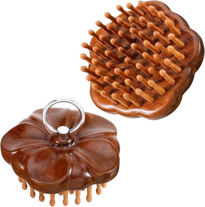 Wooden Scalp Massager - Ring Handle Scalp Massager Brush - Hair Growth Tool Portable Anti-Static Detangling Comb for Men and Women