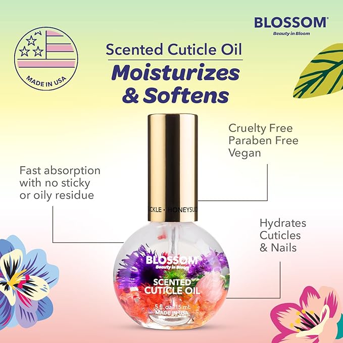 Blossom Cuticle Oil for Nails, Hydrating, Moisturizing, Scented Nail Oil Cuticle Care, Infused with Real Flowers, Made in USA, 0.5 fl. oz, Honeysuckle