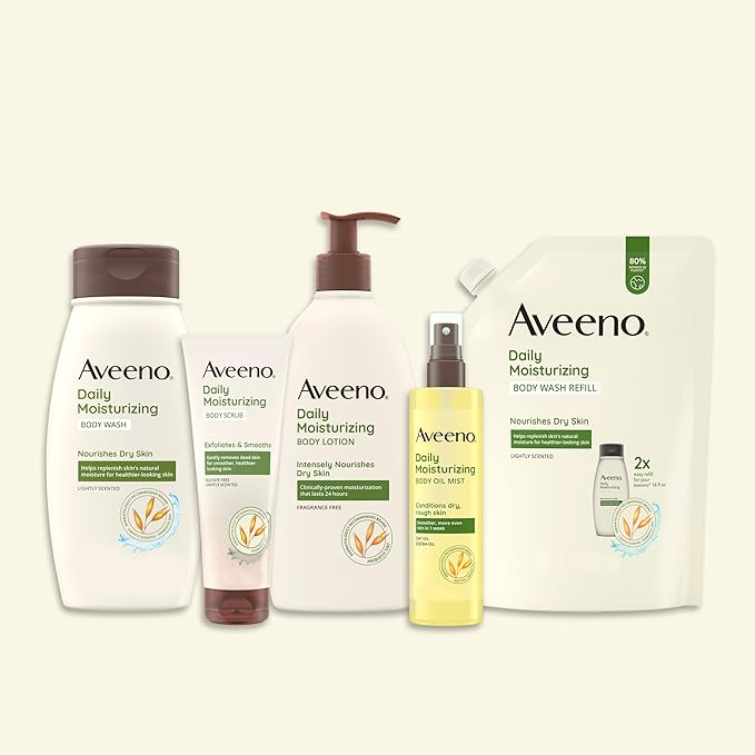 Aveeno Daily Moisturizing Body Oil Mist with Oat & Jojoba Oil for Dry Sensitive Skin,Nourishing Body Spray for Smoother Skin,Paraben-,Silicone- & Alcohol-Free,6.7 fl. oz,(Pack of 4)