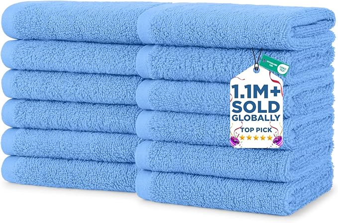DAN RIVER 12 Pack Wash Cloths for Showering [12x12] - 100% Cotton Washcloths Premium Quality Flannel Face Cloths for Bathroom, Highly Absorbent and Soft Feel Wash Clothes, M Blue