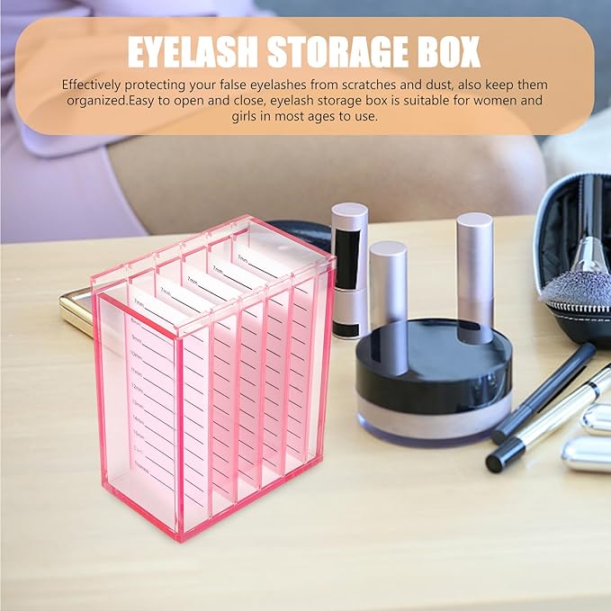 Cabilock 5-layer Acrylic False Eyelash Storage Box Large Lash Organizer Case for Travel and Makeup with Sturdy Lash Holder in Rose Red