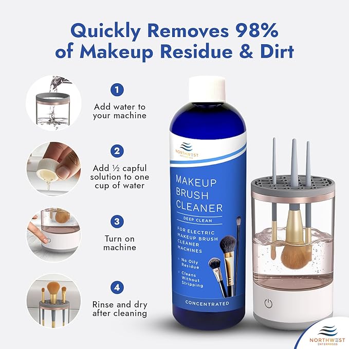 NORTHWEST ENTERPRISES Makeup Brush Cleaner Solution for Electric Makeup Brush Cleaner Machines - Professional Grade (16 ounces)