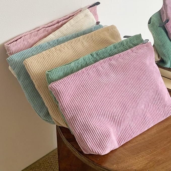 SxoSyo Cosmetic Bags for Women Makeup Bag Large Capacity Purse Travel Toiletry Zipper Storage Pouch Make up Brushes Organizer for Gifts (Corduroy, light grey)