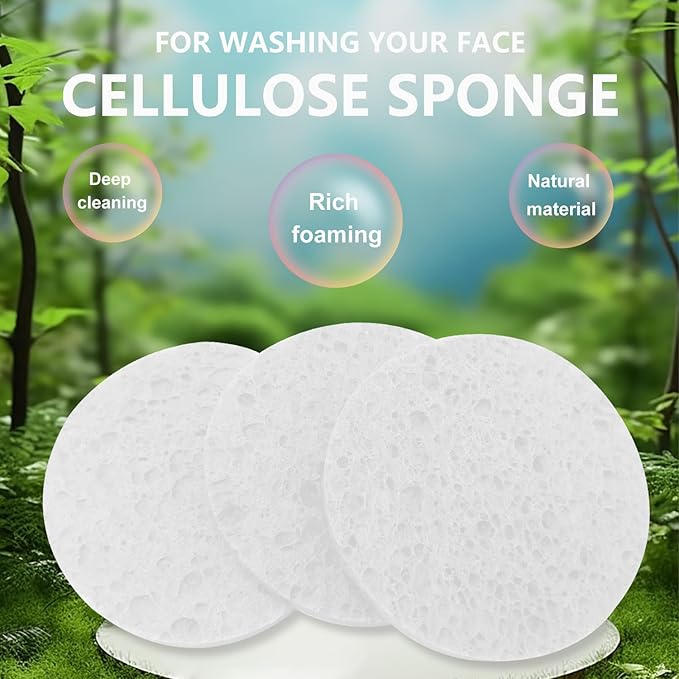 50-Count Large Compressed Facial Sponges for Estheticians,Daily Cleansing and Gentle Exfoliating- 100% Natural Cellulose Spa Sponge Perfect for Removing Dead Skin,Dirt and Makeup(Round 2.95",White)