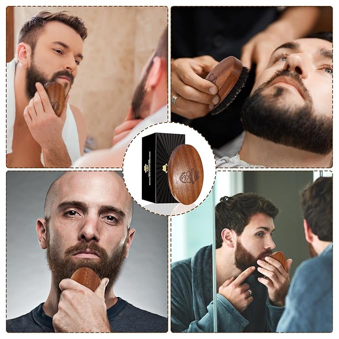 Sosoon Beard Brush for Men, 100% Pure Boar Bristle Beard Brush, Beard Grooming Set Including Beard Comb, 2 Pcs Mustache Scissors, and Travel Bag