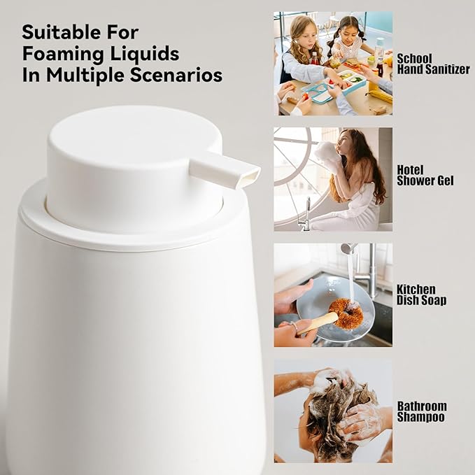 Foaming Soap Dispenser Set - 2 Pack White Ceramic Foam Hand Soap Dispenser for Bathroom, Hand Wash Dispenser Bottle with Foam Pump for Kitchen, 12 Oz Refillable Dish Soap Foam Dispenser 2 Pcs
