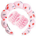 Zkptops Spa Headband for Washing Face Wristband Set Sponge Makeup Skincare Headband Velvet Fabric Bubble Soft Get Ready Hairbands for Women Puffy Headwear Non Slip Thick Thin Hair Accessory (Cherries)