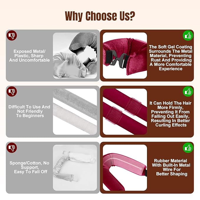 TULOBI 3 Pcs Heatless Curls Overnight - Upgraded Velvet Heatless Hair Curler with Velcro Fastener, Overnight Jumbo Blowout Rods, Hair Curlers to Sleep in for All Hair Types (Burgundy)