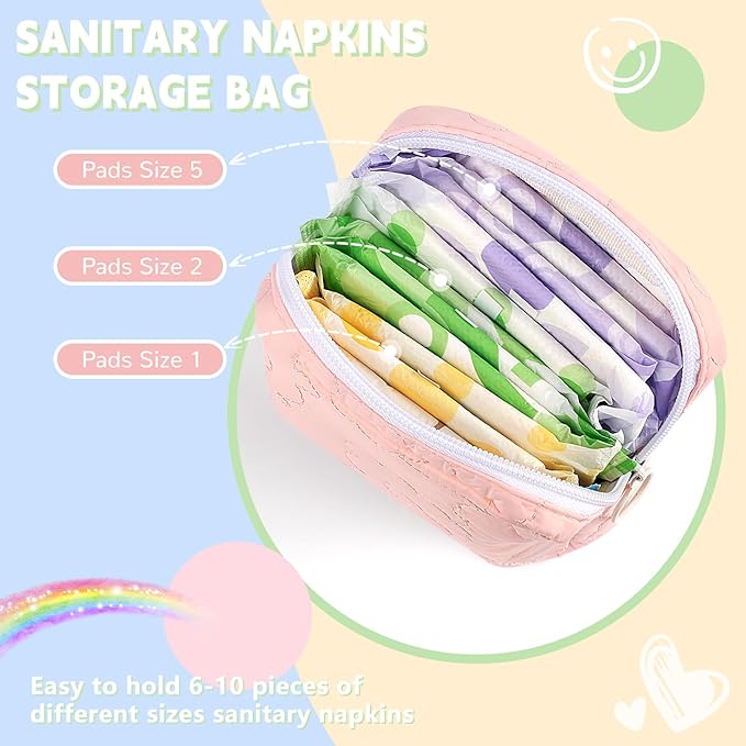 Desing Wish Cloud Pattern Period Bag for Teen Girls, Padding Sanitary Napkin Storage Bag Menstrual Pad Period Pouch Tampon Holder for Purse (Pink)