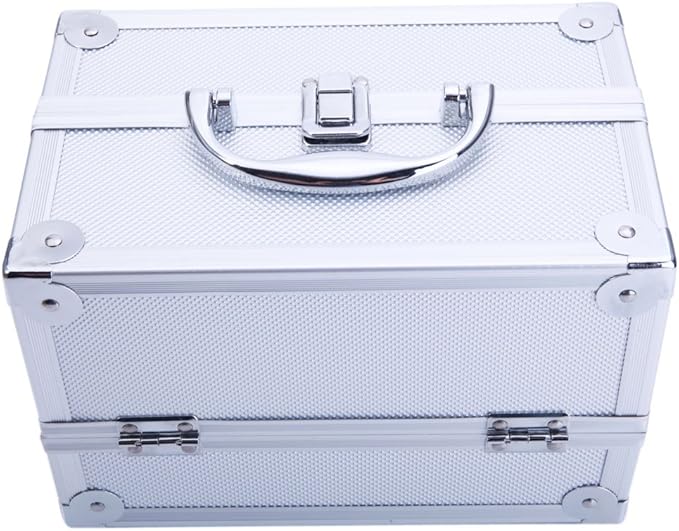 Makeup Train Case, Makeup Case Organizer with Mirror, Portable Cosmetic Box Storage with 2 Trays, Make Up Travel Case for Nail Kits Cosmetics Craft Traveling, Gifts for Women and Girls (Silver)