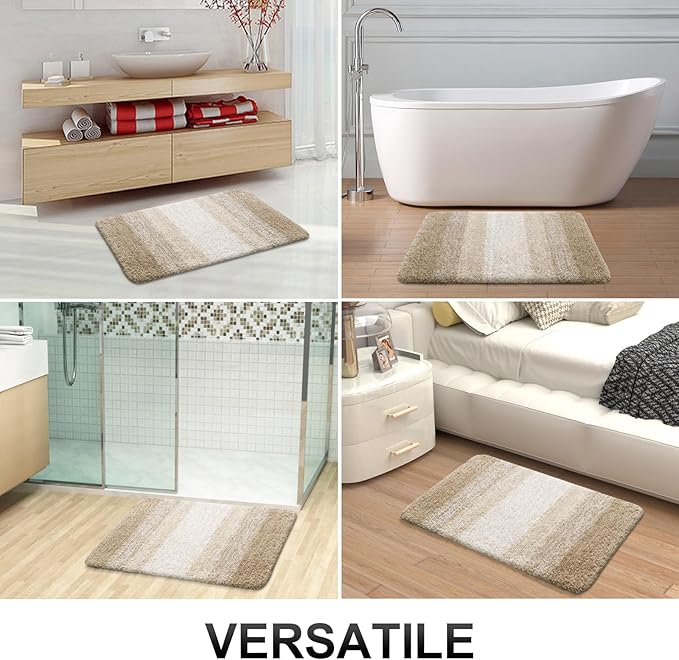 OLANLY Bathroom Rug Set 2 Piece, Soft Absorbent Microfiber Bath Mats and U-Shaped Contour Toilet Rug, Non-Slip, Machine Wash Dry, Plush Shaggy Bath Mats for Bathroom (30"x20"+24"x20", Tan)