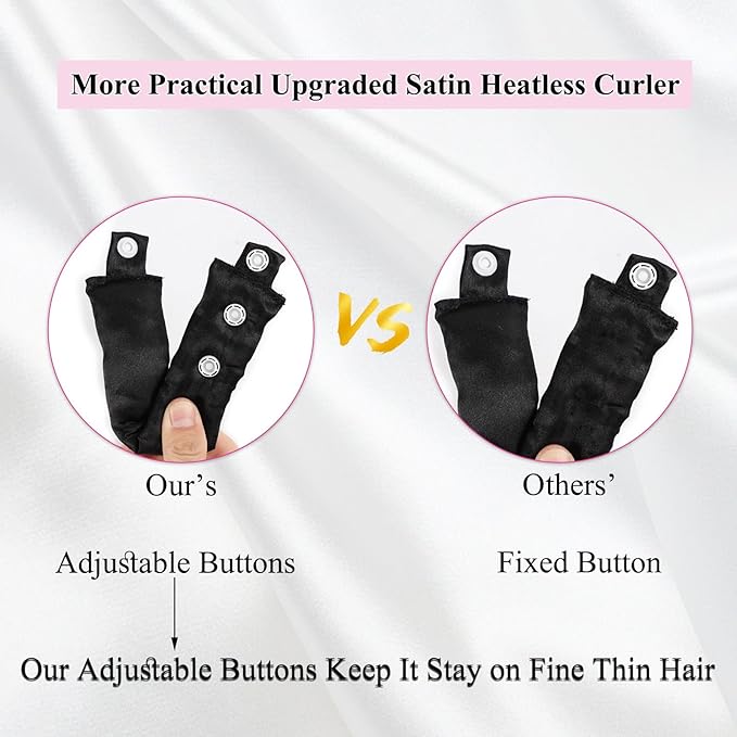 3 Sets Satin Heatless Curlers to Sleep in Overnight Curls Blowout Rods Hair Curling Set Soft Bun Bons Heatless Curls with Bonnet Cap Silk Roller No Heat Headband Wrapper Black
