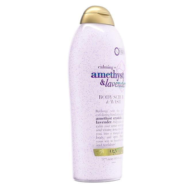 OGX Calming + Amethyst & Lavender Body Scrub & Wash, Gently Exfoliating, 19.5 fl oz