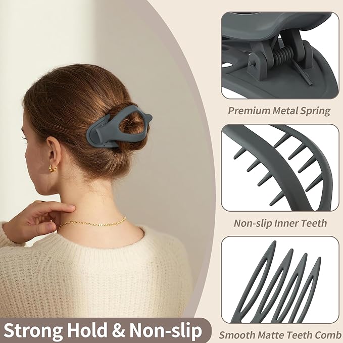 8 Pack French Flat Hair Clips, Non-Slip Large Hair Clips for Women, Matte Neutral Flat Hair Claws for Thick Thin Hair
