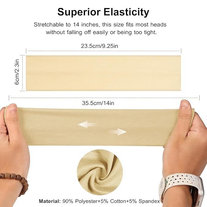 Headbands for Women, 8pcs Stretchy Non Slip Soft Cotton Cloth Hair Bands for Sports, Workout, Yoga and Running
