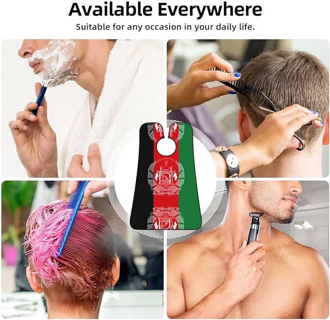 Flag Of Afghanistan Print Beard Bib Apron For Men, Beard Hair Catcher For Men Shaving Trimming,Beard Cape Cloth