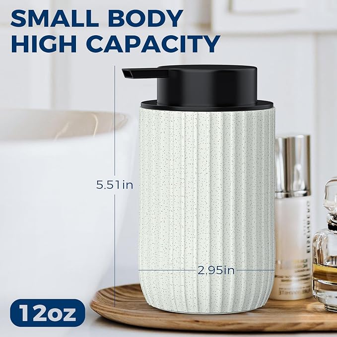 Ceramic Foaming Hand Soap Dispenser，12 oz Bathroom Soap Dispensers， Lotion Dispenser for Kitchen, Refillable Matte Streaks Soap Dispenser with Large Pump (Beige-2Pack)