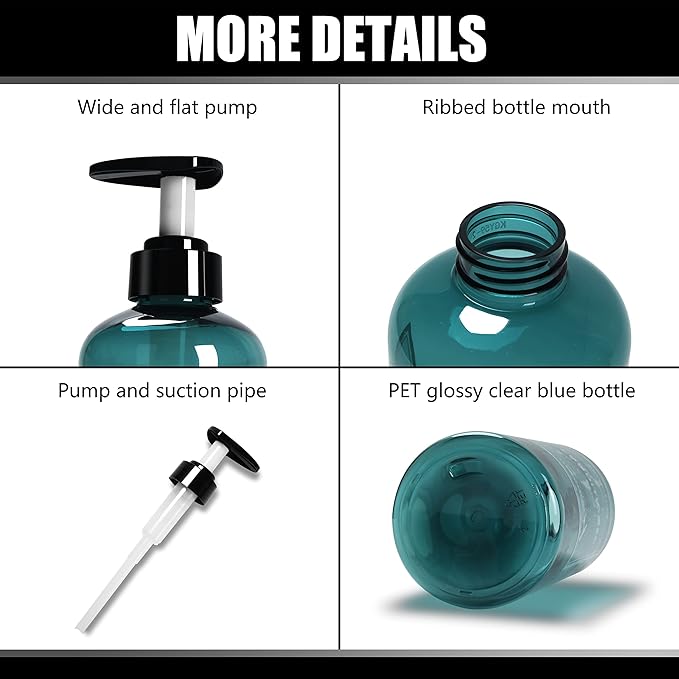 Shampoo Bottles with Pump, YACEYACE 3Pcs 16.9oz Blue Clear Empty Shampoo and Conditioner Dispenser, Refillable Shampoo and Conditioner Bottles with Labels, Body Wash Dispenser for Shower