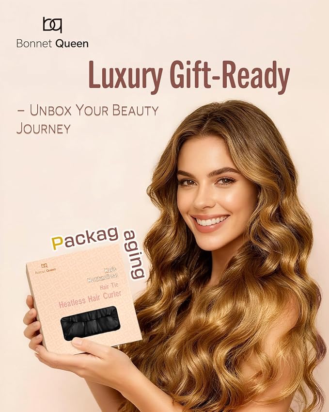 BONNET QUEEN Heatless Hair Curler Set (2Pcs), Heatless Curls Overnight with Satin Hair Rollers, All-in-One Curling Rod for Hair Curlers to Sleep In, Black(For Bouncy Curls)
