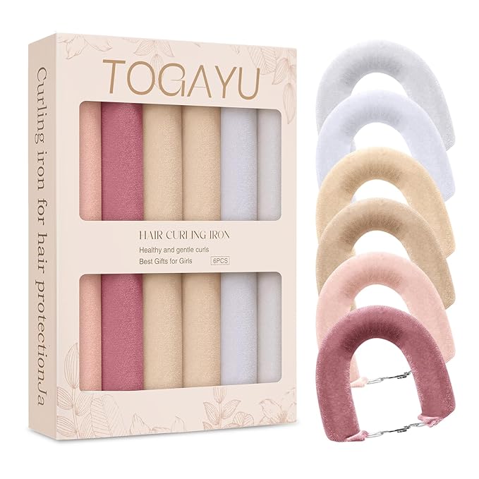 Heatless Curls, Heatless Curls Overnight Hair Care Set - Jumbo Velvet Hair Curlers to Sleep In, Soft Heatless Curling Rods for All Hair Types- 6pcs Beige
