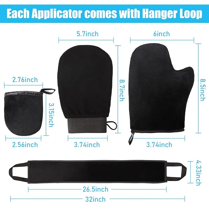 Boao 5 Pieces Self Tanning Mitt Applicator Kit, Includes Tanning Mitt, Exfoliating Glove, Mini Face Glove, Back Lotion Applicator, and Large Brush Makeup