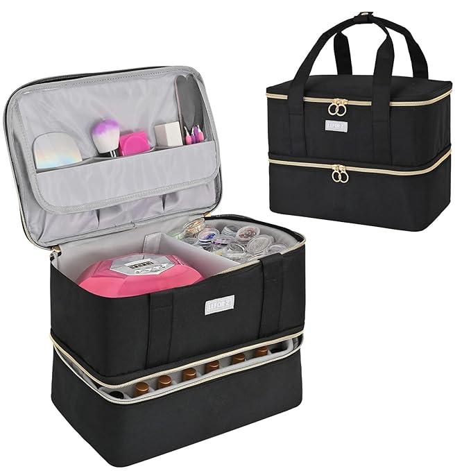 Nail Polish Organizer,Double-Layer Nail Organizers and Storage,Nail Polish Carrying Case for 40 Bottles (15ml-0.5 fl.oz) and Nail Lamp,Portable Nail Polish Holder for Nail Supplies