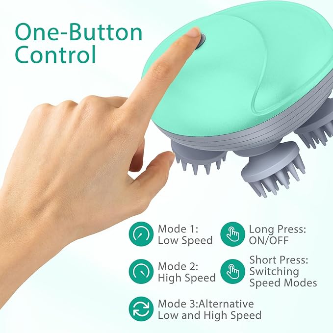 ORIA Electric Head Massager, Cordless Hair Scalp Massager, Handheld Waterproof Head Scratcher with 3 Modes, 4 Detachable Heads, 96 Massage Nodes, for Stress Release, Body Relaxation