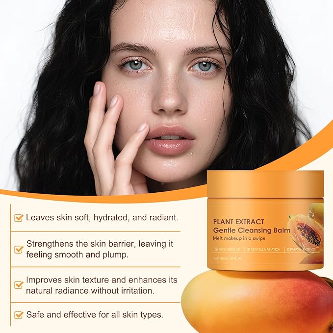 2-in-1 Cleansing Balm Makeup Remover with Papaya Extract & Rice Germ Oil, Gentle Exfoliator, Face Cleanser for Women & Makeup Remover Balm for All Skin Types 1.41 FI.0Z