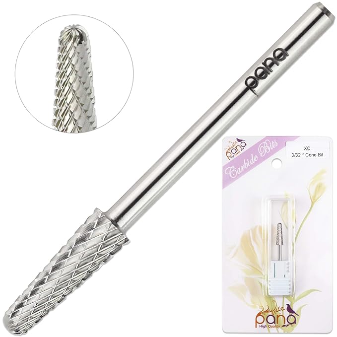 USA PANA Professional 3/32" Shank Size - Cone Shape Carbide Bit - Nail Drill Bit for Manicure Pedicure Tools Dremel Machine - Gold, Silver (Extra Coarse, Silver)