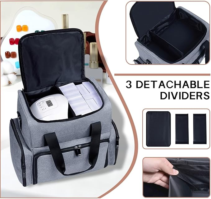 Nail Polish Organizer Case 80 Bottles Portable Travel Storage Case with 2 Detachable Bags, Designed for Women's Nail Tools, Essential Oils and Cosmetics Sets Grey