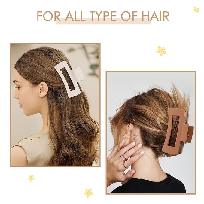8 Pcs Large Hair Claw Clips 4.1" Non-slip Big Banana Square Matte Hair Claw Clips for Women Girls, Strong Hold Clips for Thick Thin Hair