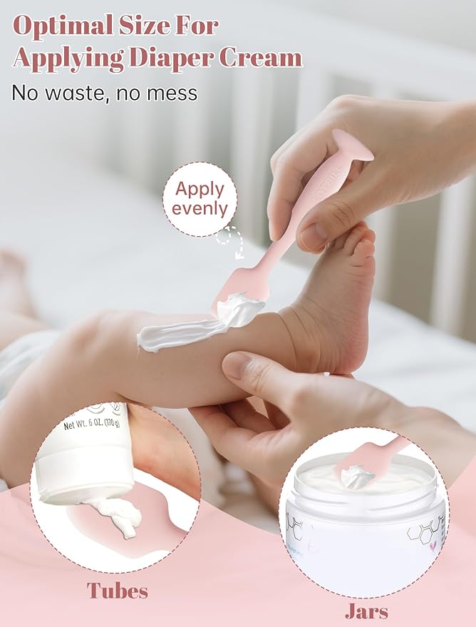 Diaper Cream Spatula, 4 Pack Butt Spatula Baby, Silicone Diaper Cream Applicator, Full-Size + Mini Butt Paste Spatula for Babies, Newborn Baby Necessities (Brown+Pink)
