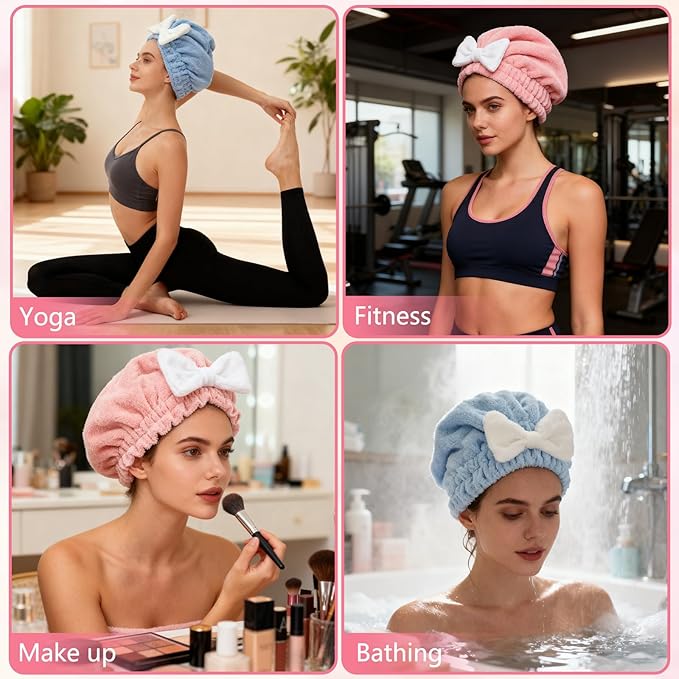Microfiber Hair Drying Caps, Christmas Absorbent Hair Towel Wrap for Women Wet Hair Quick-Drying Hair Towels, Soft Bow Tie Wet Hair Towel Wrap for Party Favors Goody Bag Filler (4 PCS)
