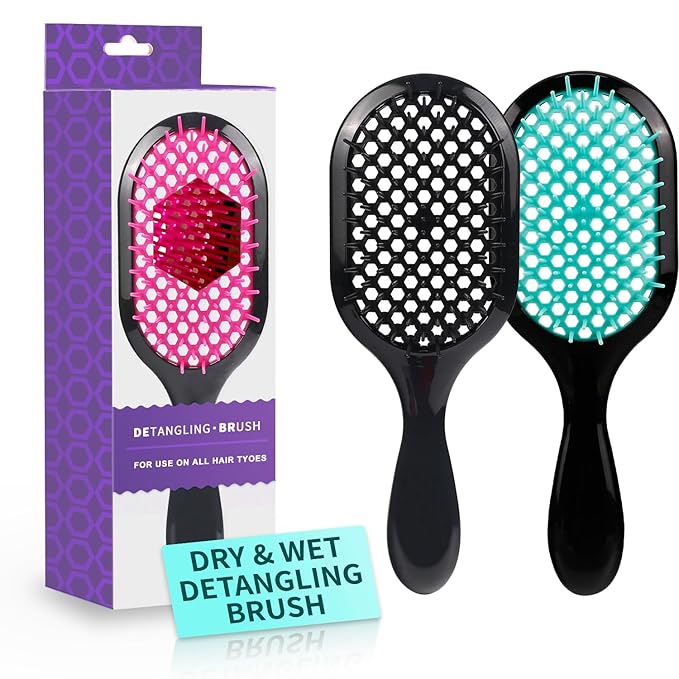 Detangling Brush,2 Pack Detangler Brush, Gentle & Effective Detangling on Wet or Dry Fragile Hair Types,Ultra-light, Detangling Brsuh ventilated and antistatic hairbrush (Black+Green)
