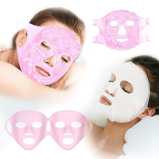 Reusable Ice Face Mask Set - Hot & Cold Therapy for Migraine, Wisdom Tooth Pain, Puffiness Relief with 2 Silicone Covers, Cooling Gel Pad for Swelling