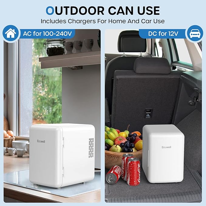 Ecowell WRE100 Mini Bedroom, 4L/6 Can Skincare Fridge, AC/DC Portable Compact Small Refrigerator for Office Dorm Car Desk for Skin Care Makeup Cosmetic, White