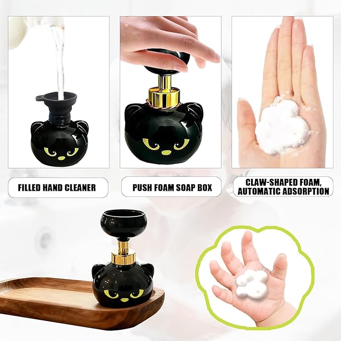 Cute Cat Paw Foam Soap Dispenser, Black Kitty Refillable Foaming Pump Bottle, Refillable Eco-Friendly Hand Soap Dispenser