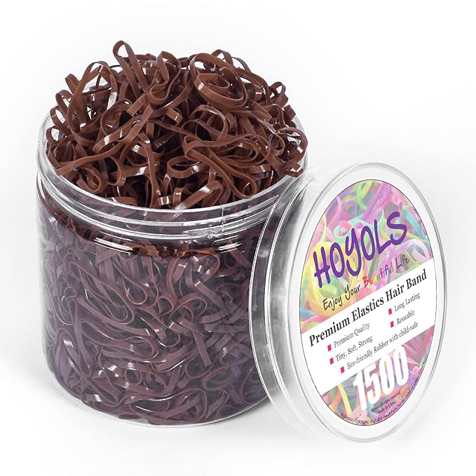 HOYOLS 1500 Pcs Brown Elastic Hair Bands – Small TPU Rubber Bands for Girls & Women, No Damage Hair Ties, Stretchy Ponytail Holders for Fine, Thin to Medium Hair (Brown)